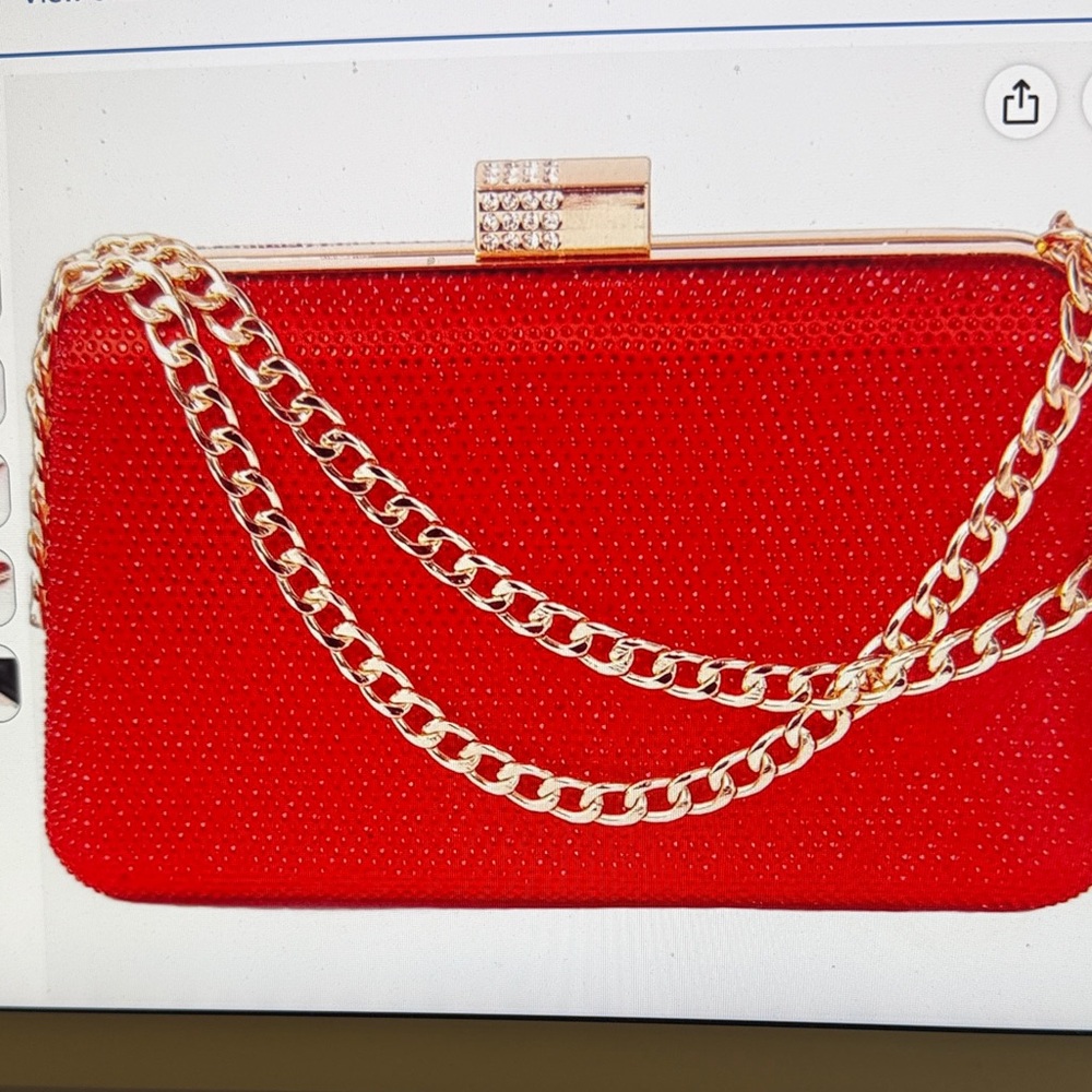 Red Crystal Evening Clutch with Gold Chain